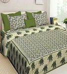 PYAARA PRINTS® Bedsheets ||Rajasthani Jaipuri Tradition Printed,100% Pure Cotton, King Size Double Bed Bedsheet with 2 Zipper Pillow Cover ||Cotton Bedsheets/Chadar| (90X108 inches) (Green)