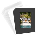 Golden State Art, Pack of 50 8x10 Black Picture Mat Mattes with White Core Bevel Cut for 5x7 Photo + Backing + Bags