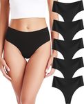 RHYFF High Waisted Thongs for Women Tummy Control Thong Soft Seamless Underwear No Show High Rise Panties XS-XL（R0835M-Black）