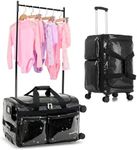 Fanwoli 23" Rolling Dance Duffel Bag with Garment Rack | Detachable 4-Spinner Wheels | Waterproof Glitter Fabric | Competition Travel Luggage for Cheerleader, Skating, Gymnast & Sleepover | Black