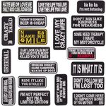 U-Sky Sew or Iron on Patches, Mix Pack 20pcs Funny Patches Letter for Motorcycle Biker Vest, Cool Patches for Backpacks, Sew on Appliques for Jeans, Cute Applique Patches for Jackets (Design-1)