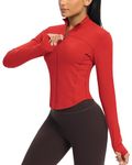 QUEENIEKE Workout Running Jackets for Women Zip Up Athletic Yoga BBL Jacket Cropped Tops with Thumb Holes (Gright Red, M)