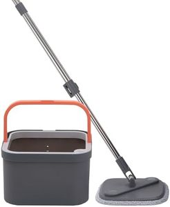 BonKaso 360° Spin Mop with Square Bucket Deluxe System Set and Reusable Microfiber Pads for Wet & Dry Glass, Wall, Tile and Home Floor Cleaning - Grey and Orange