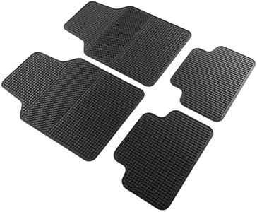 WALSER Universal Car Rubber Mats Set Evo, tappetini Antiscivolo 4 Pezzi, tappetini Tagliati su Misura per Auto Nero 28038