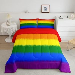 Feelyou Rainbow Bedding Set Colorful Rainbow Comforter Set for Kids Boys Girls Multicolor Comforter Ultra Soft Quilt Set 1 Comforter Set with 2 Pillowcases Queen Size