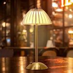 HAPYGI Portable Battery Operated LED Table Lamp with Touch Sensor, Gold Cordless Brass Rechargeable Lamp, Bedside Lamp/Night Light/Restaurant Table/Outdoor/Coffee/Bar (Mushroom Lamp)