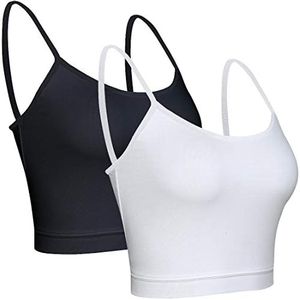 BQTQ 2 Pièces Camisole Top Crop, Crop Tank Top Spaghetti Crop Top pour Femme Fille (Noir, Blanc, S)