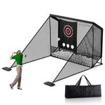 Golf Practice Net, 10x7ft Portable Golf Hitting Net with Target Cloth for Golf Simulator, 2 Side Barriers, Ball Return & Collection System and Carry Bag, Hitting Training for Indoor/Outdoor