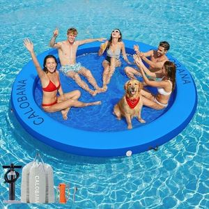 CALOBANA 10ft Heavy Duty Water Hammock, Round Inflatable Dock River Floats Lake Raft Island Platform for Adults Outdoor Party Tanning Pool, Dark Blue