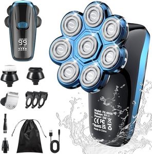 Rasoio Elettrico Barba e Capelli, 8D Rasoio Testa Calva Uomo Impermeabile, Wet & Dry 100% Lavabile, 8 Testine Rotanti, Lame a Doppia Traccia e Flessibili, USB Ricaricabile Senza Fil