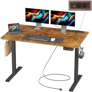 JOISCOPE Réglable en Hauteur Bureau avec Port de Chargement USB et Type-C, Gain de Place pour Le Bureau et la Maison, Bureau D‘Ordinateur avec Crochets, 120x60 cm, Finition Chêne Vintage