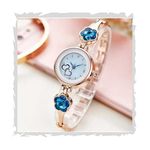 Acnos Stainless Steel Premium For Women White Dial Rose Gold Skyblue Flower Stone Studded Strap Bracelet Watch Gift Analog Watch Pack Of 1