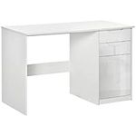 HOMCOM Computer Desk with Drawers, High Gloss Home Office Desk with Storage Cabinet, Study Workstation, 120 x 60cm, White