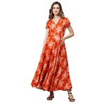 MomToBe Women's Rayon Maternity Dress/Pregnancy Dress/Easy Breastfeeding Dress/Western Dress with Zippers for Nursing Pre and Post Pregnancy (Ginger Orange, Medium)