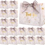 Hacaroa 50 Pack Small Thank You Gift Bags with Silver Ribbon, Marble Pattern Party Favor Bags Candy Boxes, 4.5x1.8x4 Inch Mini Paper Gift Bags Bulk for Wedding, Birthday, Bridal Shower, Baby Shower