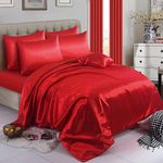 6 piece-Satin sheets Soft bedding shiny silky bedding in 11 colors bedding sets duvet/ duvet cover, Fitted sheet set, 4 pillow cases, complete bed sheet set-Double, King, Super king duvet set