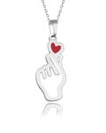 TOLOWOBK BTS Kpop Gifts for Women Girls, Silver Finger Heart Charm Necklace BTS Merchandise Gifts for K pop Fan Jewellery Concert Christmas Birthday Gifts for Daughter Sister Niece Girlfriend