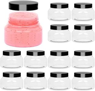 12 Pack 8 oz Plastic Tuscany Jars with Lids and Labels - Refillable Round Plastic Body Scrub Containers Empty Cosmetic Travel Containers for Cream, Lotion, Sugar Scrub, Body Butter