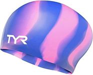 TYR Mens Long Hair Silicone Swim Cap, Purple/Pink