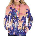 MSGDF Women's Hoodies Tops,Exotic Sunset Image With Toucans Palm Trees Flowers,Lady Fashion Casual Sweatshirt(S)