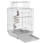 Yaheetech Bird Cage Open Play Top Travel Cage Small Bird Cage for Parrot Budgie Finch Green Cheek Canary Parakeet Cockatiel Light Grey