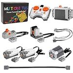 Mutcretus 9PCS Power Function Motor Set, Remote Control&Battery Pack Motor Kit, Compatible with Lego Technic Sets, New Light Gray Electric Functions Motors and Gears, Kids&Adults