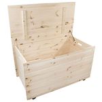 Extra Large Wooden Decorative Storage Chest with Hinged Lid on Wheels | 90x48x51 cm | Toy Box Kids Bedroom Ottoman Trunk | Unpainted Plain Unfinished Pine To Decorate for Craft | Bedding Storage