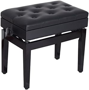 HOMCOM Height Adjustable Piano Bench with Thick and Soft PU Leather Padded, with Enough Music Storage Design, Black