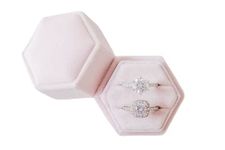 Velvet Ring Box - Hexagon - Double Slot - Ideal for Weddings, Engagement, Bridal Shower Gift, Photography Display Prop (Blush Pink)