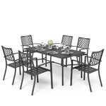 PHIVILLA Outdoor Patio Garden Table and Chairs Set 6 Seater Garden Dining Set Metal Stackable Chairs with Large Rectangle Table Garden Patio Outdoor Furniture Set 6 All Weather Black