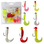 VINFUTIN Soft Fishing Lures Jig Head Hooks Kit Crappie Jigs Head Soft Plastic Bait Grub Tail Worm Lures Smell Tubes Baits 3D Eyes jig Head Hooks for Fishing Bass Trout Bluegill Walleye Perch,17pcs