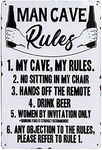 ZOVSON Funny Man Cave Rules Sign Vintage Beer Metal Sign for Home Garage Man Cave Room Bar Decor 8X12Inch