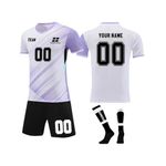 Personalised Football Shirts Kit Mens Girls with Name Number Team Logo Custom Football Jersey for Boys Training Suit Light Purple