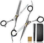 ONTAKI Hair Cutting Scissors Thinning Shears Kit - 7” Overall Length Professional Hair Scissors set - Japanese Steel Hair Shears with 1 Comb & Pouch - Razor Edge Barber Scissors for Men & Women (Silver)