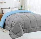 Linen affairs AC Comforter Reversible Comforter Only 300 GSM Microfiber | Lightweight Comforter/Duvet/AC Quilt/Blanket (Light Blue and Light Grey_Single 60x90 Inch)