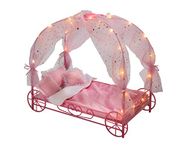 Badger Basket Royal Carriage Doll Bed with Canopy, Bedding and LED Lights for 18 inch Dolls - Pink/White/Gold (60005)