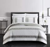 Chic Home 6 Piece Quilt Diamond Stitched Striped Print Bed in A Bag-Sheet Set Decorative Pillow Sham IncludedWhite, Grey-White, Twin