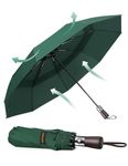 TECKNET Windproof Umbrella - Compact Folding Travel Umbrella with Automatic Open/Close, Wind Resistant, Strong and Portable Umbrella for Rain with Wood Handle and Vented Double Canopy - Men and Women