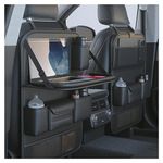 Primst 2 Pack Leather Car Backseat Organizer with Foldable Table Tray, Car Seat Back Protectors Kick Mats, Foldable Car Seat Organizer with Tablet Holder