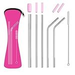 Reusable Metal Straws Set with Portable Case and Cleaning Brush, Kids Adults Food Grade Stainless Steel Drinking Straws with Silicone Tips Great for Smoothie and Hot Cold Drinks