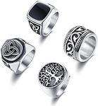 YADOCA 4Pcs Stainless Steel Signet Biker Rings Set Retro Vintage Wide Celtic Knot Band Rings for Men Size 7-13, Metal, Cubic Zirconia