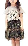 FANCYKIDS Girls Toddler Baby Kids Children's Shirt Top Cute Camouflage Camo Tutu Skirt Outfit 2 Piece Set, Green, 6-7 Years