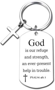 GiftYou Psalm 46:1 Inspirational Scripture Keychain with Cross Pendant - Bible Verse Key Chain Religious Gift for Christian (Psalm 46:1)