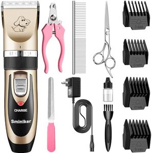 Sminiker Professional Rechargeable Cordless Dogs and Cats Grooming Clippers - Professional Pet Hair Clippers with Comb Guides for Dogs Cats and Other House AnimalsPet Grooming Kit