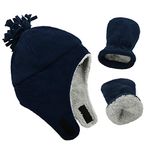 Century Star Baby Fleece Hat Warm Earflap Toddler Boys Winter Hat and Mitten Set Navy Blue L(2-3 Years)