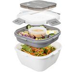 Greentainer Lunch Box Leak-Proof Bento Box with 1 Fork, Salad Container with Dressing Container, 3 Compartments Salad Box-to-Go for School, Work, Picnic, Travel, Camping (White, 1700 ml)