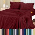 Utopia Bedding Queen Sheet Set – Soft Microfiber Luxury Bed Sheets with Deep Pockets - Embroidered Pillow Cases - Side Storage Pocket Fitted Sheet - Flat Sheet (Burgundy, Queen)