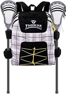 Thorza Lacrosse Backpack with Stick Holder and Multi Pocket Equipment Storage for Gloves, Cleats, Pads, and Goalie Gear - Large Capacity, Game, Travel and Practice Use