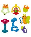 PLUSPOINT 7 Pcs Safari Rattle Set Toys with teether for New Born, Babies and Infants of Age 1-3-6-9-12 Months, Safe Non Toxic, Fun Colors & Soft Rattling Sound, Premium Gift Set Quality Toys