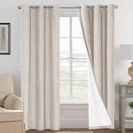 H.VERSAILTEX Blackout Linen Curtains, 100% Blackout Drapes Textured Blackout Curtains with White Thermal Insulated Liner, Grommet Top Curtains Living Room (2 Panels, 42 x 84 Inch, Natural)